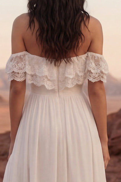 Simple A Line Ivory Maxi Beach Wedding Dress with Slit
