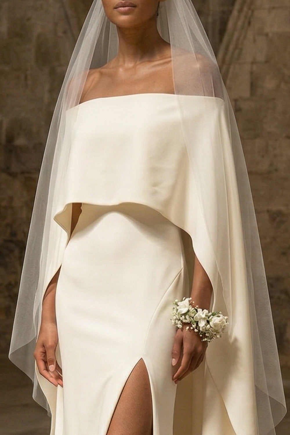 White Sheath Maxi Boho Wedding Dress with Slit