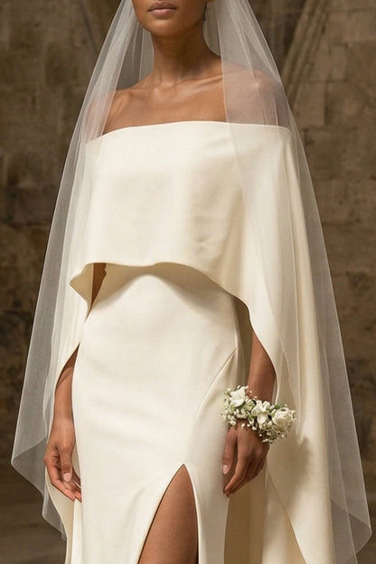 White Sheath Maxi Boho Wedding Dress with Slit