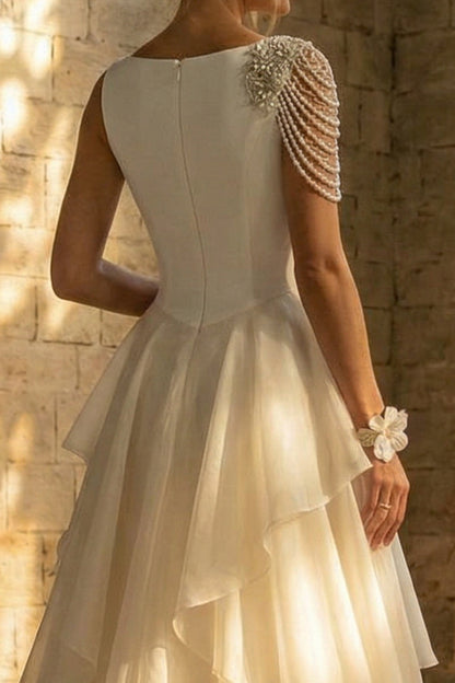 White A Line Maxi Boho Wedding Dress with Ruffles