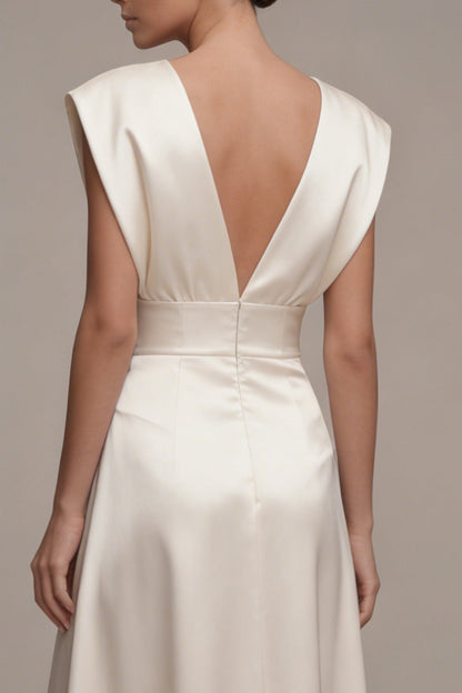 Simple A Line V-Neck Maxi Ivory Beach Wedding Dress