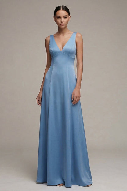 Simple A Line White V-Neck Maxi Beach Wedding Dress