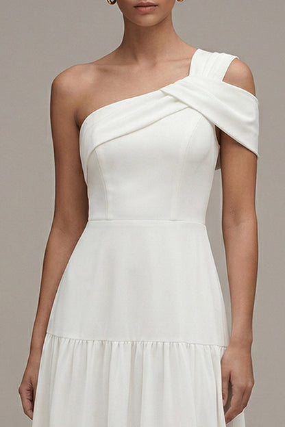 Maxi White One Shoulder A Line Beach Wedding Dress