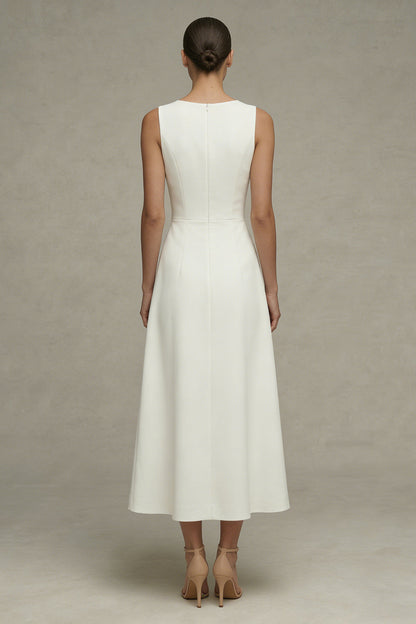 Simple White A Line Round Neck Maxi Beach Wedding Dress