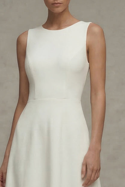 Simple White A Line Round Neck Maxi Beach Wedding Dress