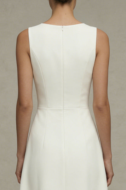 Simple White A Line Round Neck Maxi Beach Wedding Dress