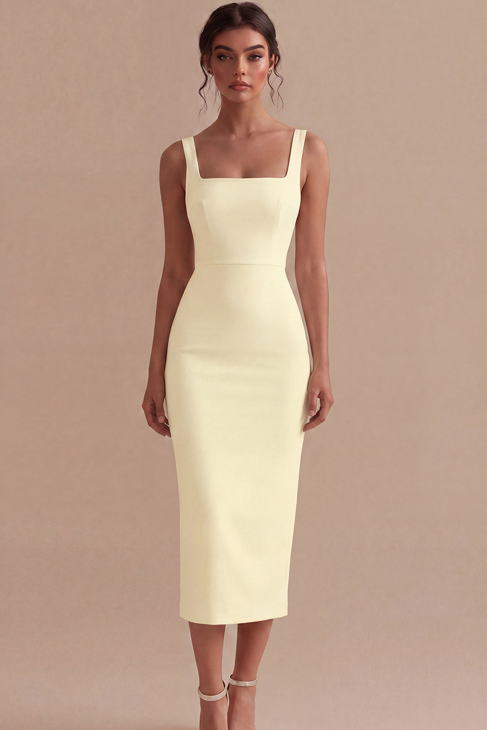 Square Neck Maxi White Bodycon Engagement Dress