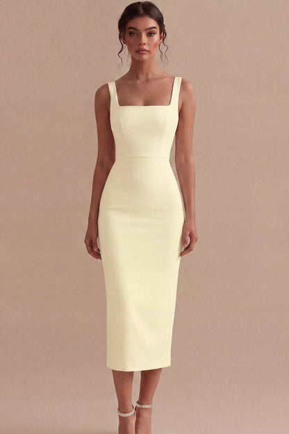 Square Neck Maxi White Bodycon Engagement Dress