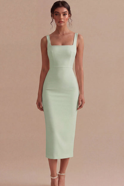 Square Neck Maxi White Bodycon Engagement Dress