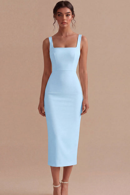 Square Neck Maxi White Bodycon Engagement Dress