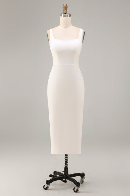 Square Neck Maxi White Bodycon Engagement Dress