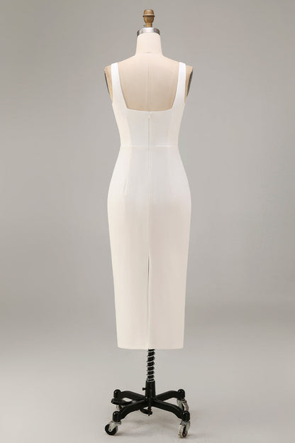 Square Neck Maxi White Bodycon Engagement Dress