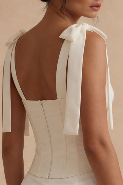 Bodycon Corset Basque Waist Short White Graduation Dress with Bow