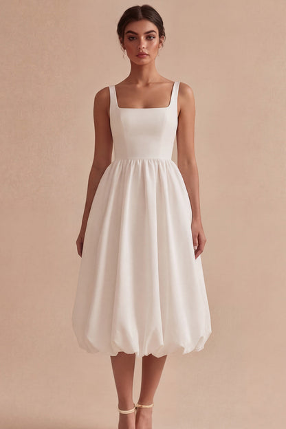 Square Neck White Maxi A Line Engagement Dress