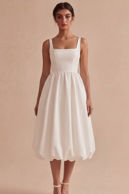 Square Neck White Maxi A Line Engagement Dress