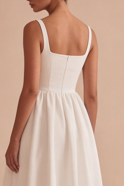 Square Neck White Maxi A Line Engagement Dress