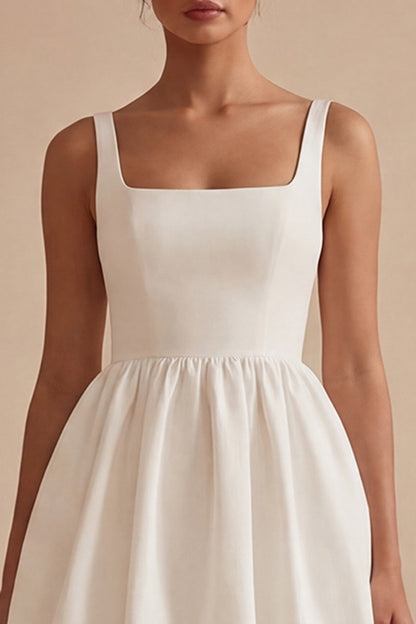 Short White A Line Square Neck Graduation Dress