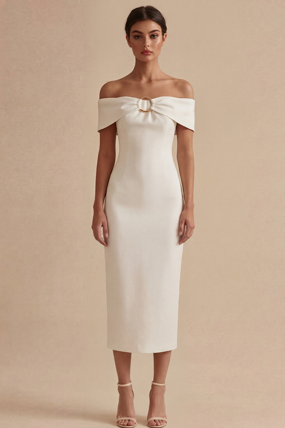 Off the Shoulder Sheath Maxi White Beach Wedding Dress