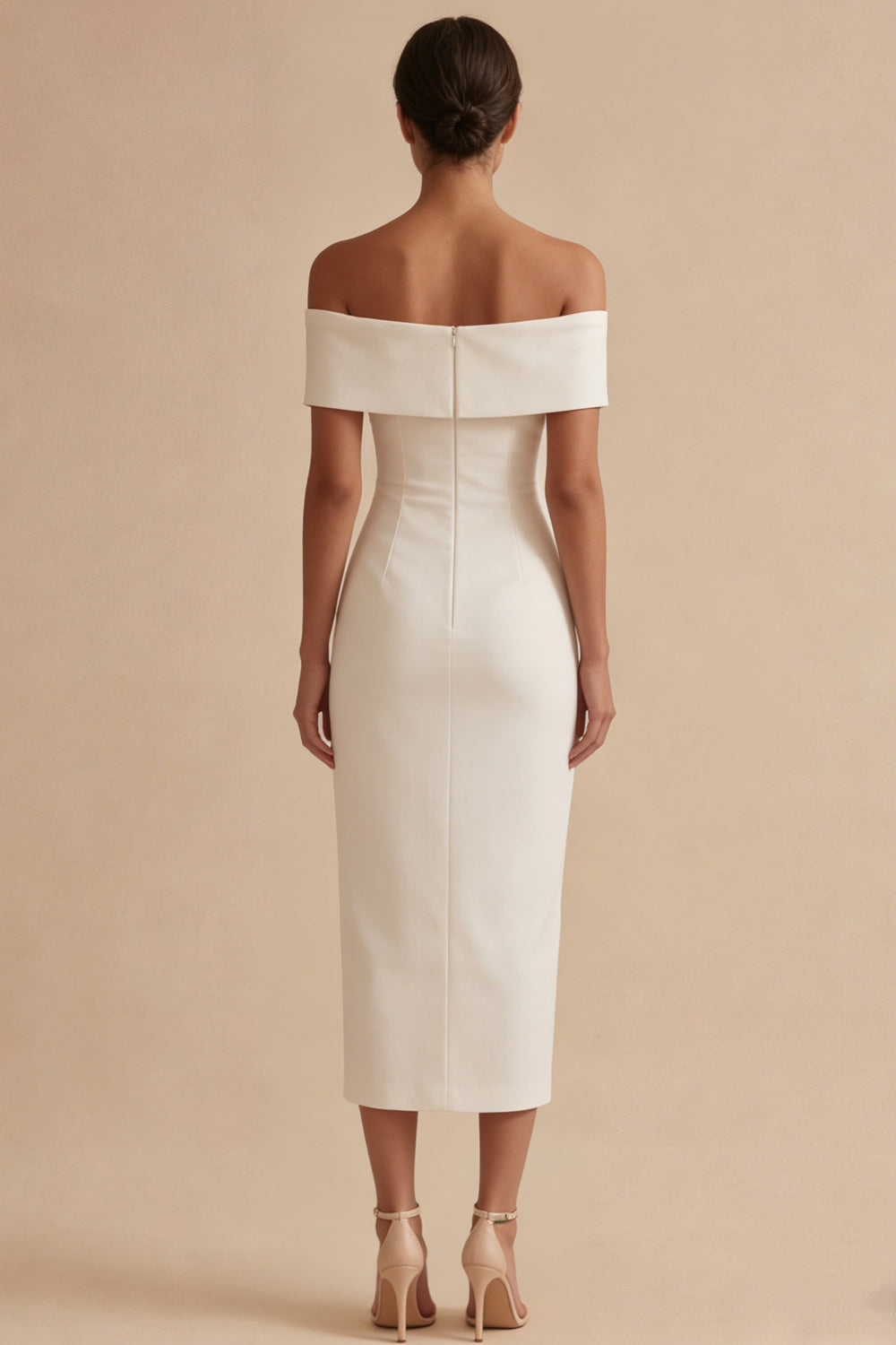 Off the Shoulder Sheath Maxi White Beach Wedding Dress