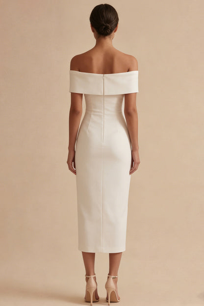 Off the Shoulder Sheath Maxi White Beach Wedding Dress
