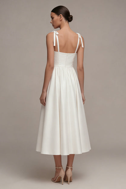 Thick Straps Ruched White Maxi A Line Beach Wedding Dress