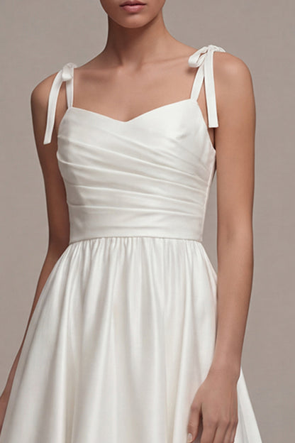 Thick Straps Ruched White Maxi A Line Beach Wedding Dress