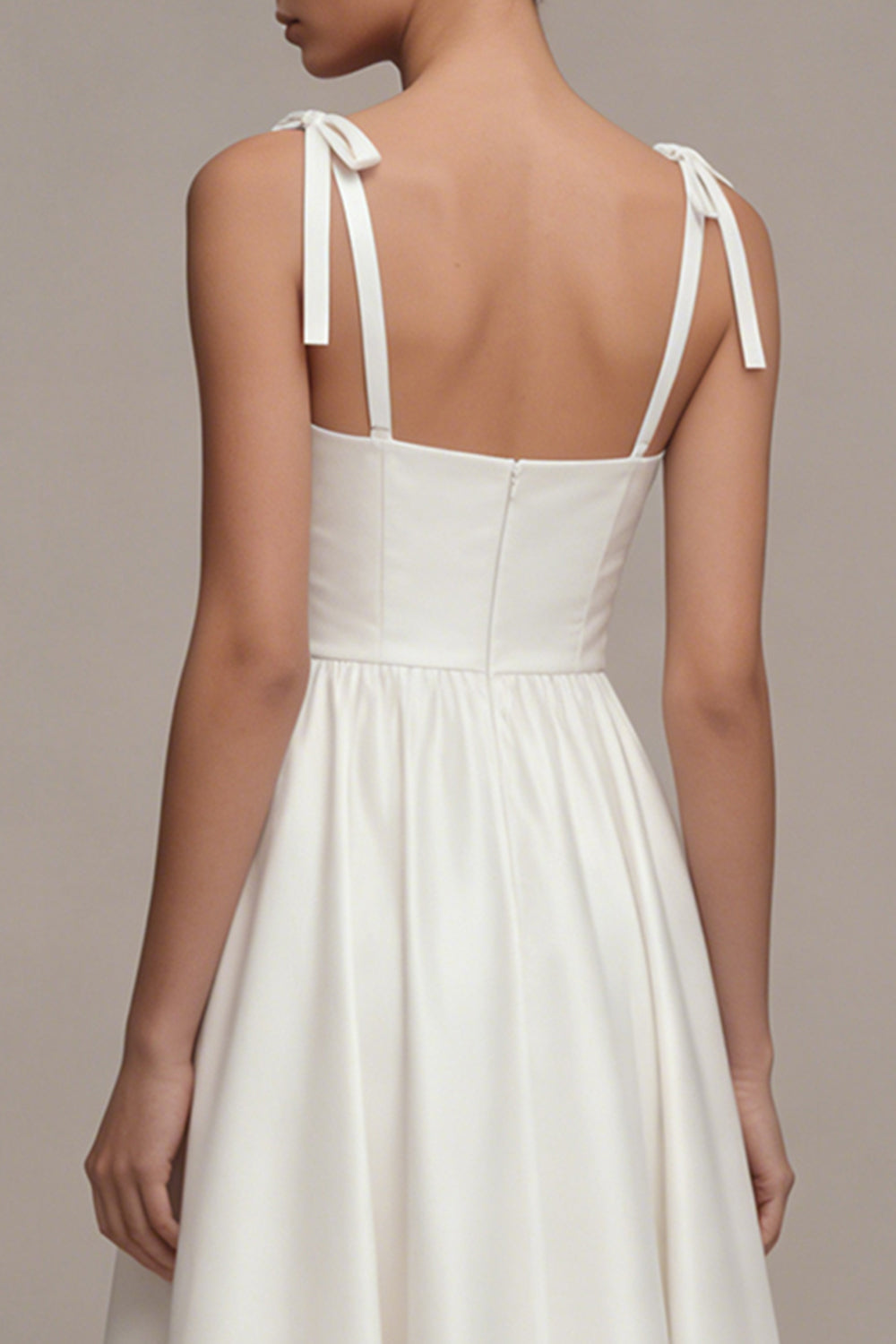 Thick Straps Ruched White Maxi A Line Beach Wedding Dress