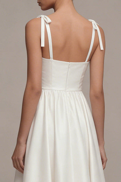 Thick Straps Ruched White Maxi A Line Beach Wedding Dress