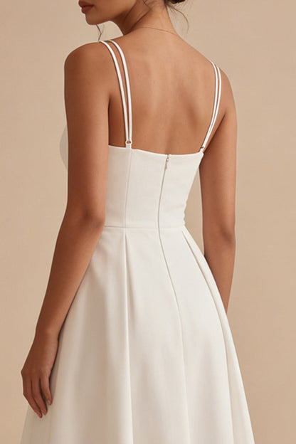 Simple V-Neck White Maxi A Line Beach Wedding Dress