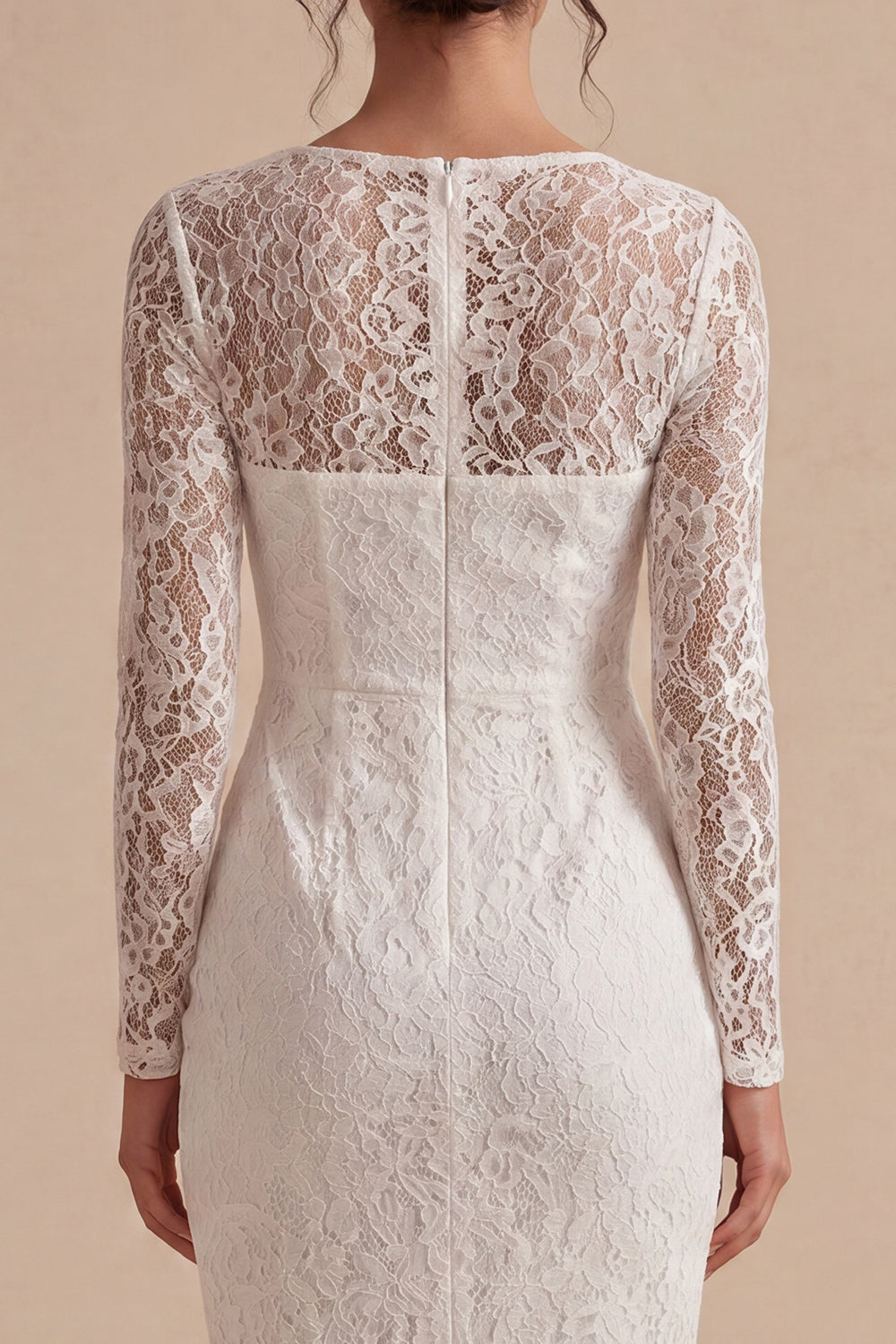 Midi Bodycon Lace Long Sleeves Floral White Boho Wedding Dress