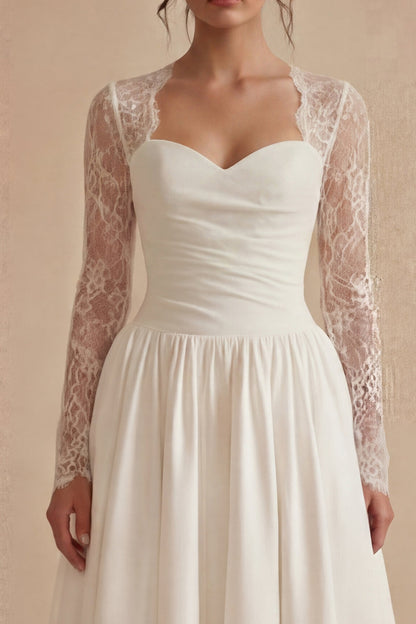 White Maxi Long Sleeves Floral A Line Boho Wedding Dress with Lace