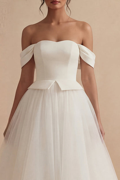 Off the Shoulder A Line White Maxi Boho Wedding Dress