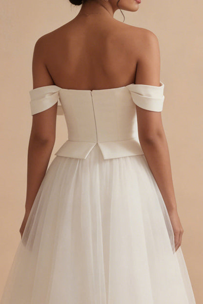 Off the Shoulder A Line White Maxi Boho Wedding Dress
