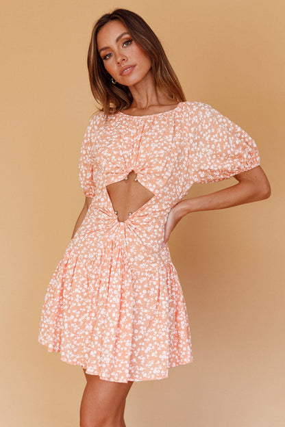Your Moment Cut-Out Waist Dress Floral Orange