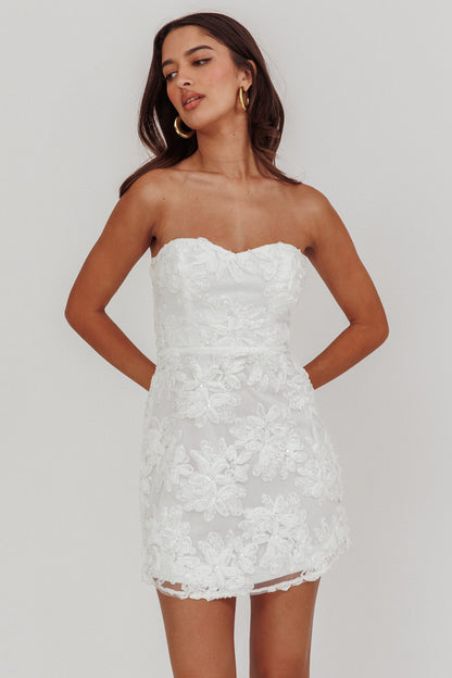 In Paris Embellished Flower Mini Dress White