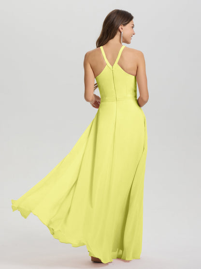 A-Line Hater Key Hole Sleeveless Floor Length Chiffon Bridesmaid Dress