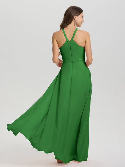 A-Line Hater Key Hole Sleeveless Floor Length Chiffon Bridesmaid Dress