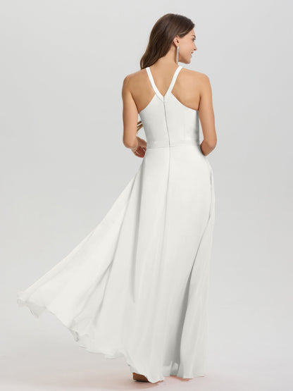 A-Line Hater Key Hole Sleeveless Floor Length Chiffon Bridesmaid Dress