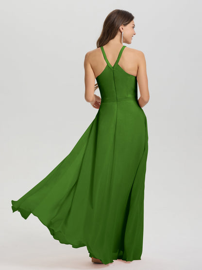 A-Line Hater Key Hole Sleeveless Floor Length Chiffon Bridesmaid Dress