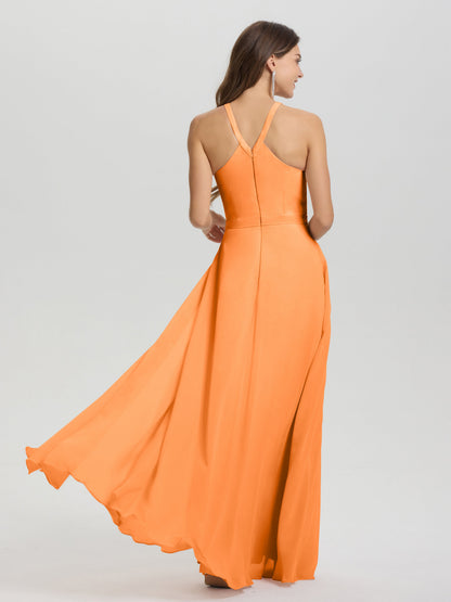 A-Line Hater Key Hole Sleeveless Floor Length Chiffon Bridesmaid Dress