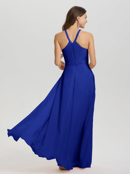A-Line Hater Key Hole Sleeveless Floor Length Chiffon Bridesmaid Dress