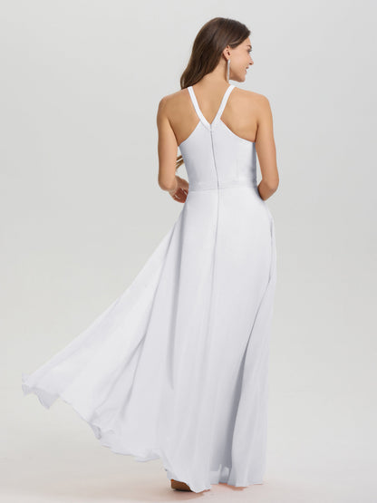 A-Line Hater Key Hole Sleeveless Floor Length Chiffon Bridesmaid Dress