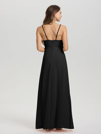 A-Line Spaghetti Straps Ruched Floor Length Chiffon Bridesmaid Dress