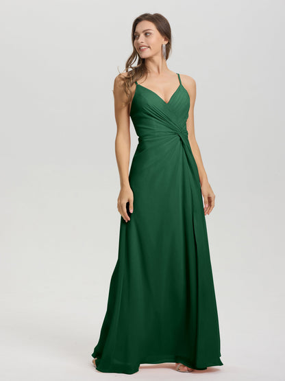 A-Line Spaghetti Straps Ruched Floor Length Chiffon Bridesmaid Dress