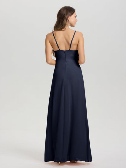 A-Line Spaghetti Straps Ruched Floor Length Chiffon Bridesmaid Dress