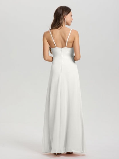 A-Line Spaghetti Straps Ruched Floor Length Chiffon Bridesmaid Dress