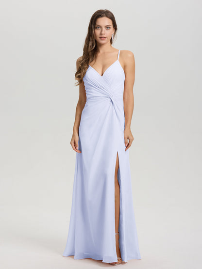 A-Line Spaghetti Straps Ruched Floor Length Chiffon Bridesmaid Dress