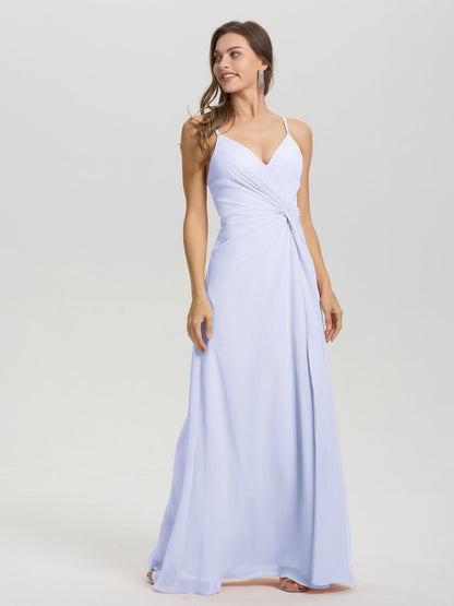 A-Line Spaghetti Straps Ruched Floor Length Chiffon Bridesmaid Dress