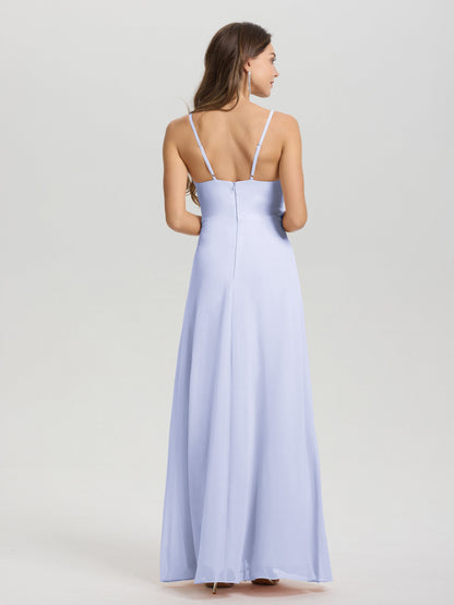 A-Line Spaghetti Straps Ruched Floor Length Chiffon Bridesmaid Dress