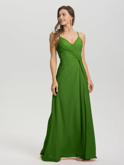 A-Line Spaghetti Straps Ruched Floor Length Chiffon Bridesmaid Dress